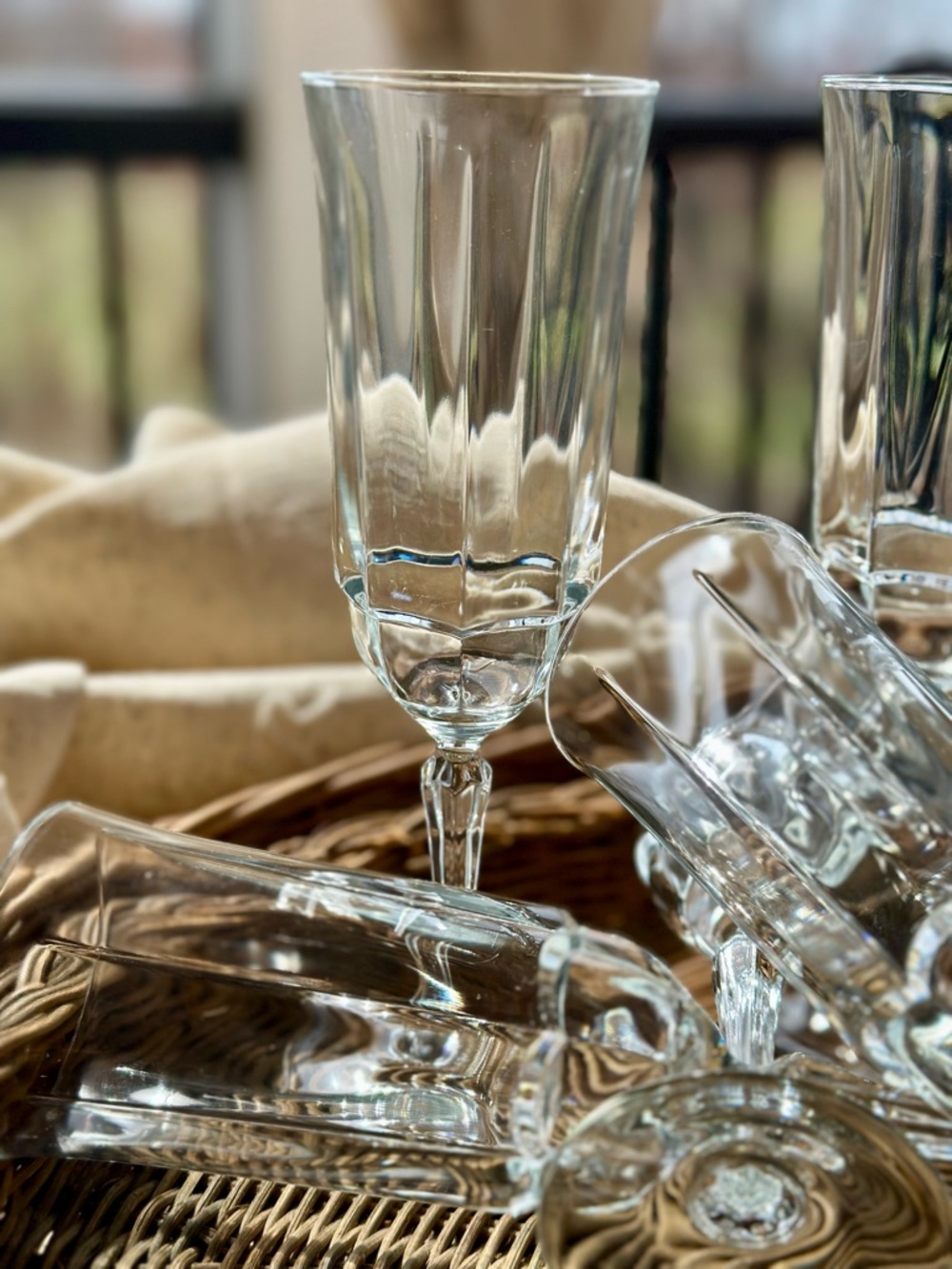 Vintage Style Champagne Flutes Paneled Glass Set of 5